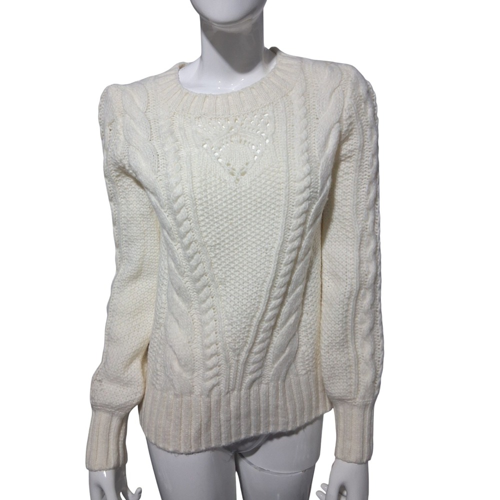 Talbots Chunky Ivory Womens size Small Fisherman Grandpa‎ Preppy Wool Sweater